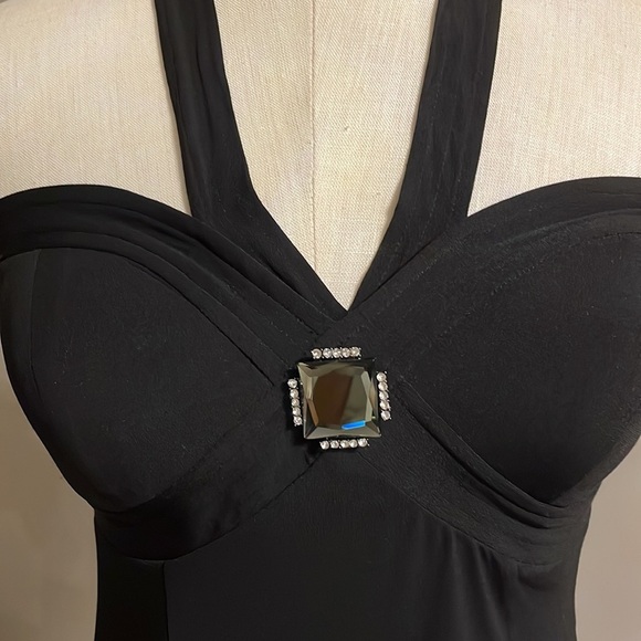 Guess jean cocktail black halter back tie dress, bustier with mirror pin sz L jr - Picture 6 of 14